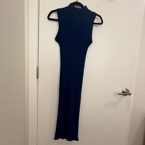 Zara Navy Ribbed Midi Dress